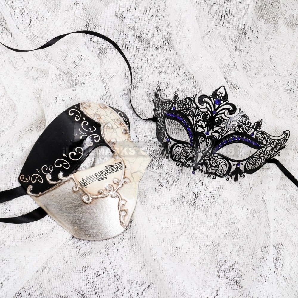 Silver Black Musical Half Face Phantom Couple Mask